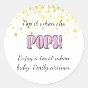 Pop It! Pink, Baby Shower, Wine, Champagne, Classic Round Sticker