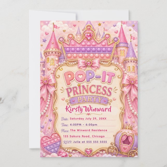 Pop-It Princess Birthday Party Invitation (Front)