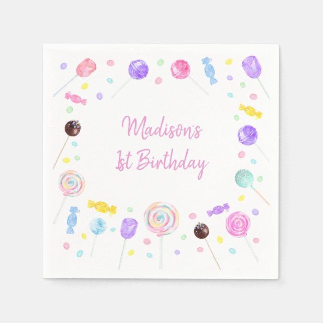 Pop It Rainbow Pink Gold Birthday Napkin (Front)