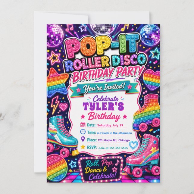 Pop It Roller Disco Birthday Party Invitation (Front)