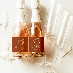 Pop it when she pop Pumpkin Terracotta Baby Shower Sparkling Wine Label