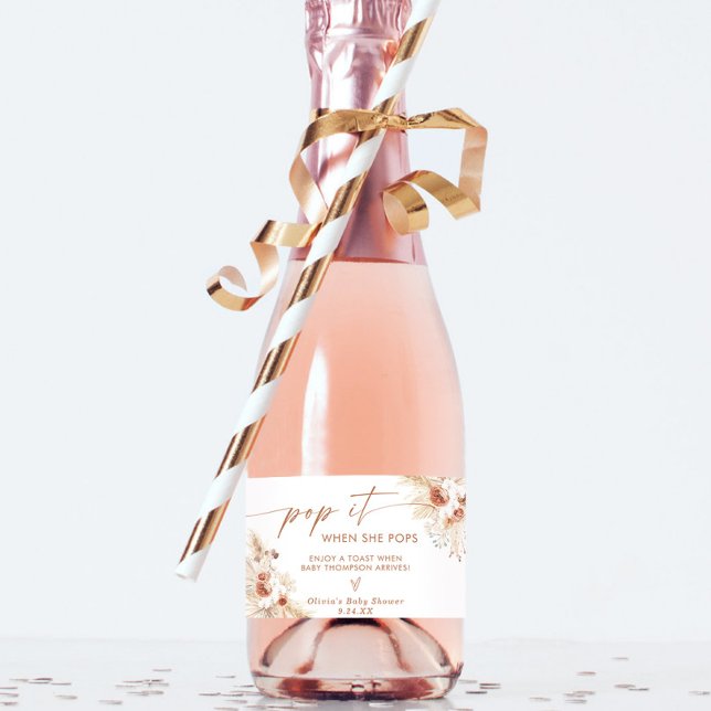 Pop It When She Pops Baby Shower Favour Sparkling Wine Label (Creator Uploaded)