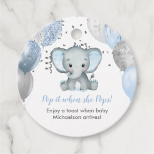 Pop It When She Pops Blue Elephant Baby Shower Favour Tags