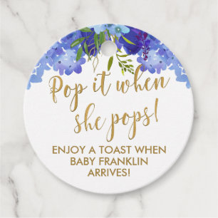 Pop it when she pops Blue Floral Boy Favour tags