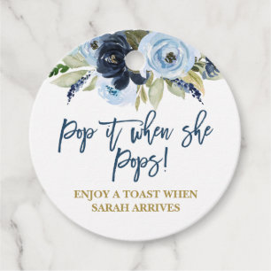 Pop it when She Pops blue floral Favour Tags