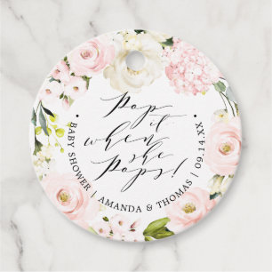 Pop it When She Pops Blush Floral Baby Shower Favour Tags