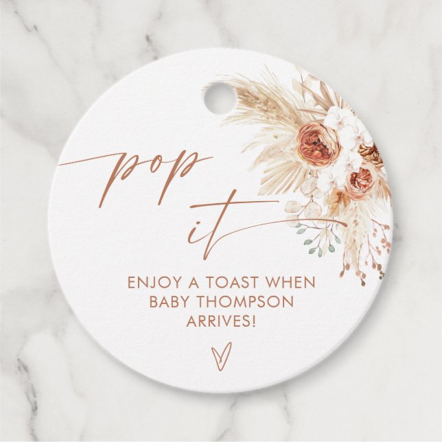 Pop It When She Pops Boho Pampas Grass Favour Tags (Front)
