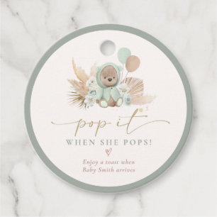 Pop It When She Pops Boho Teddy Bear Baby Shower Favour Tags