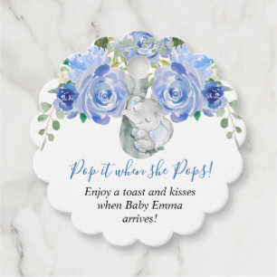 Pop it when she pops boy elephant baby shower favour tags