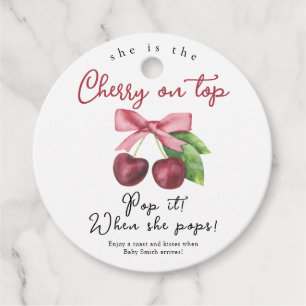 Pop it when she pops - cherry bow baby shower favour tags