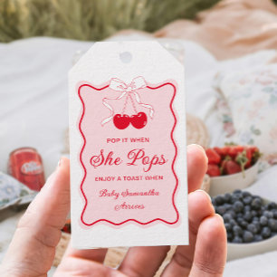 Pop it when she pops Cherry On Top Baby Shower  Gift Tags