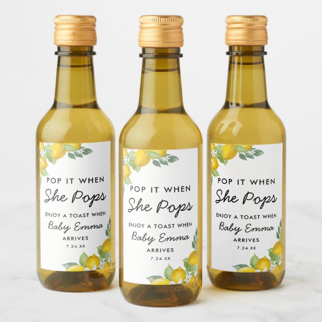 Pop it When She Pops Citrus Lemon Baby Shower Wine Label (Bottles)