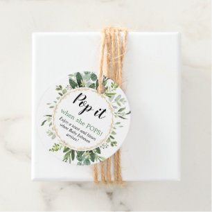 Pop it when she pops eucalyptus champagne baby favour tags