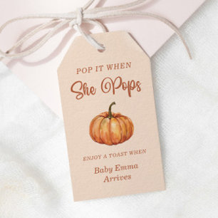 Pop it when she pops Fall Pumpkin Baby Shower  Gift Tags