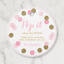 Pop it when she Pops Favour Tags Girl Confetti Pin