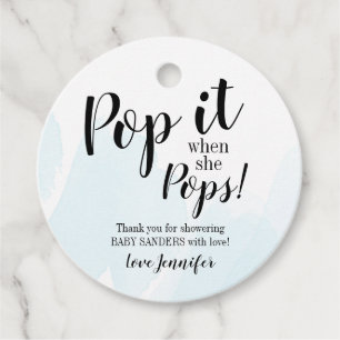 Pop it when she Pops Favour Tags Watercolor Blue