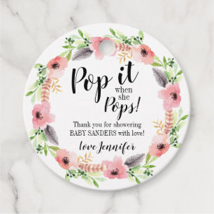 Pop it when she Pops Favour Tags Watercolor Flower