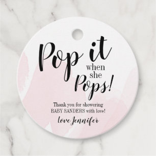 Pop it when she Pops Favour Tags Watercolor Pink
