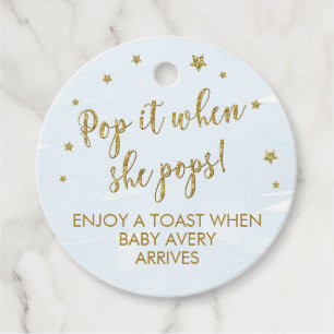 Pop it when she pops favour tags, Wine Tag