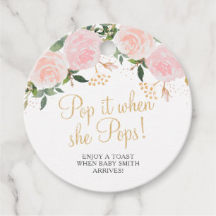Pop it when She Pops Gold Pink Floral Baby Shower  Favour Tags