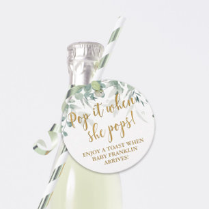 Pop it when she pops Greenery Baby Shower Favour Tags