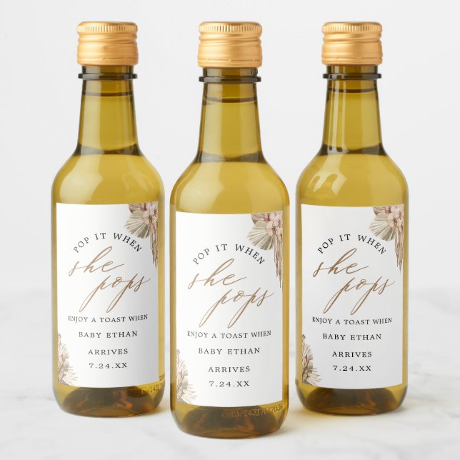 Pop it When She Pops Pampas Grass Baby Shower Wine Label (Bottles)