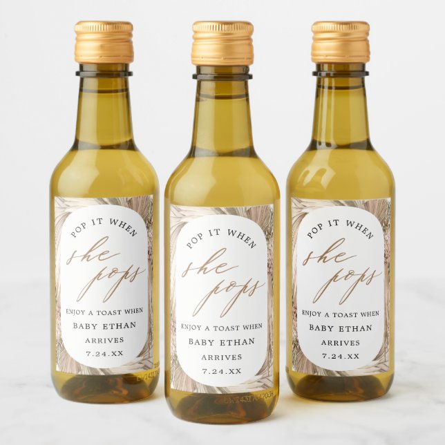 Pop it When She Pops Pampas Grass Baby Shower Wine Label (Bottles)
