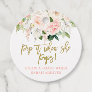 Pop it when She Pops pink and gold floral Favour Tags