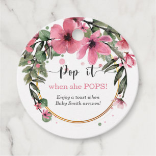 Pop it when she pops Pink and gold watercolor Favour Tags