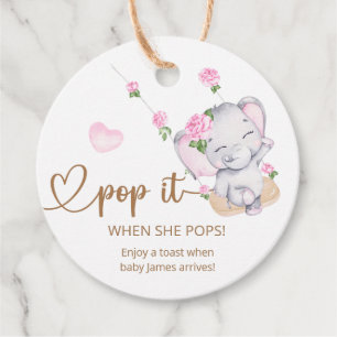 Pop It When She Pops Pink Elephant Baby Shower Favour Tags