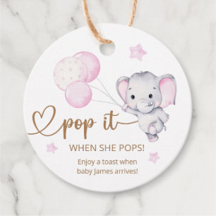 Pop It When She Pops Pink Elephant Baby Shower Favour Tags