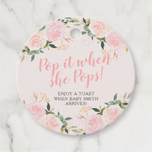 Pop it when She Pops Pink Floral Baby Shower Favour Tags