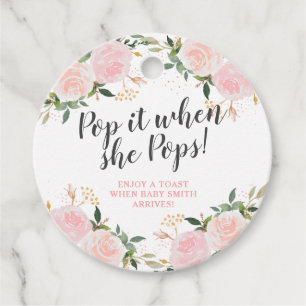 Pop it when She Pops Pink Floral Baby Shower Favour Tags