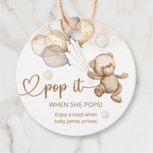 Pop It When She Pops Teddy Bear Baby Shower Favour Tags