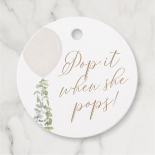 Pop it When She Pops White Balloon Baby Shower Favour Tags