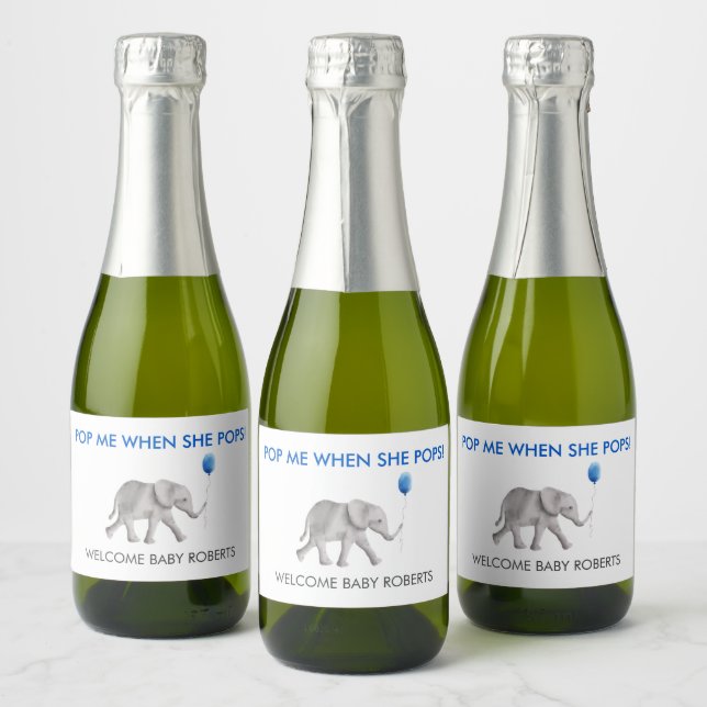 Pop Me When She Pops Baby Elephant Sparkling Wine  Label (Bottles)
