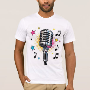 Pop microphone with colourful stars and music note T-Shirt