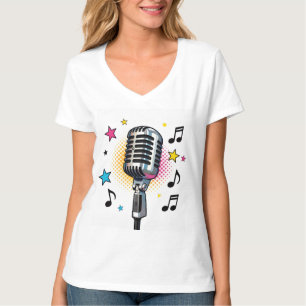 Pop microphone with colourful stars and music note T-Shirt
