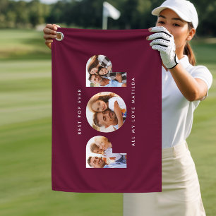 Pop multi photo modern burgundy elegant gift golf towel