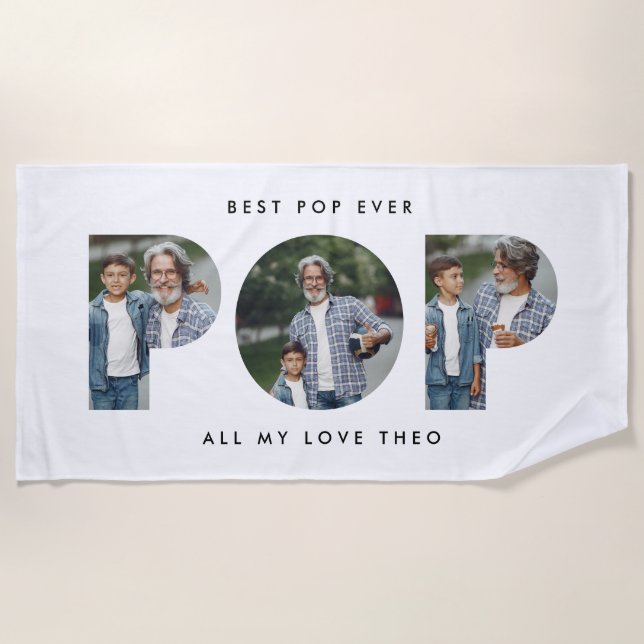 Pop multi photo modern typography elegant beach towel (Front)