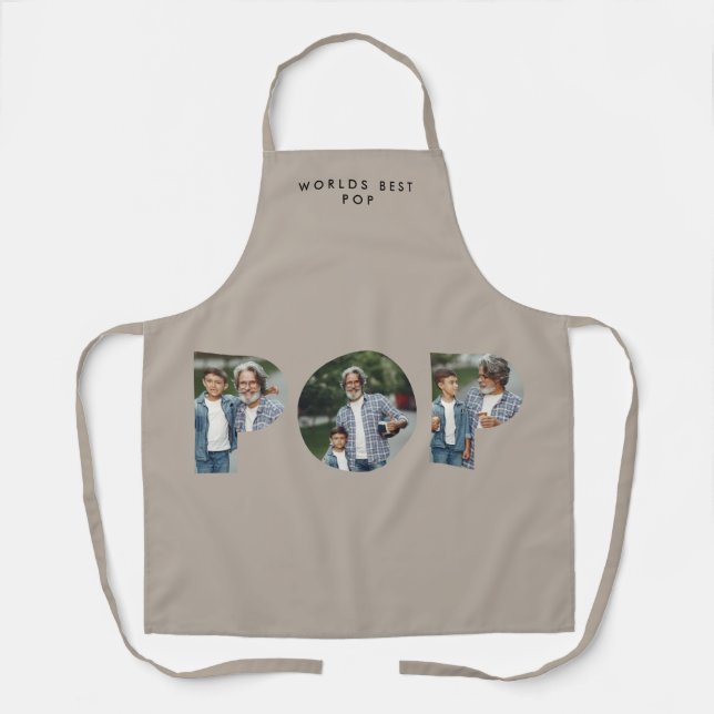 Pop multi photo modern typography elegant beige apron (Front)