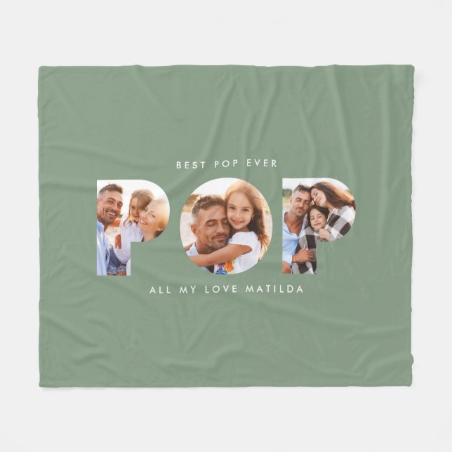 Pop multi photo modern typography elegant green fleece blanket (Front (Horizontal))