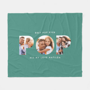 Pop multi photo modern typography elegant green fleece blanket