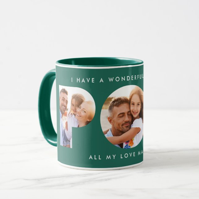 Pop multi photo modern typography elegant green mug (Front Left)