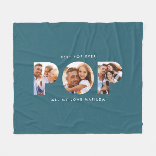 Pop multi photo modern typography elegant teal fleece blanket