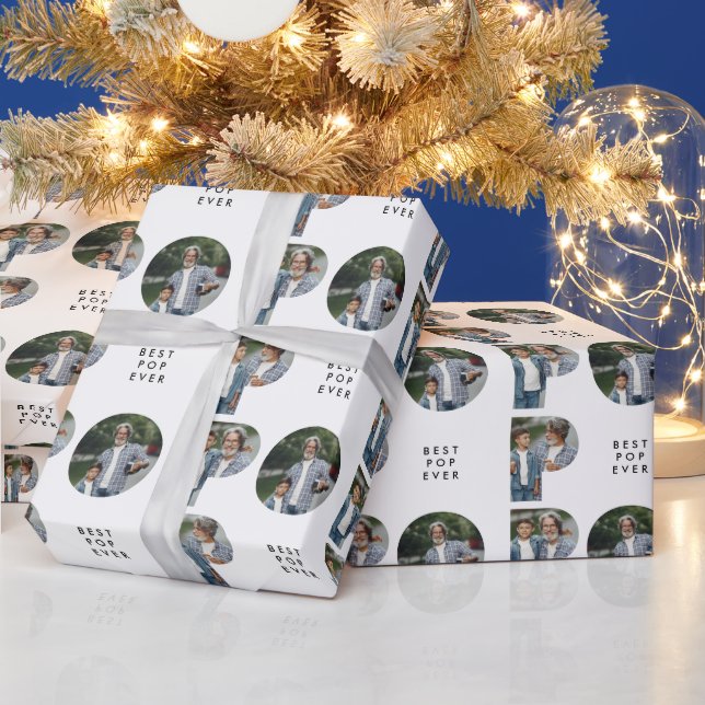 Pop multi photo modern typography elegant wrapping paper (Holidays)