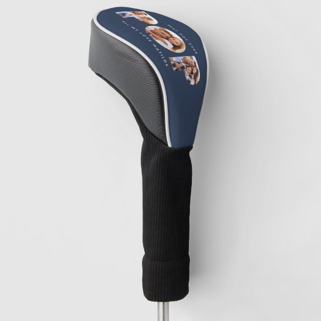 Pop multi photo modern typography navy blue golf head cover (Angled)