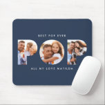 Pop multi photo modern typography navy blue mouse pad<br><div class="desc">Pop multi photo modern contemporary elegant typography child gift. Ideal fathers day,  birthday or christmas gift. Navy blue colour can be changed.</div>