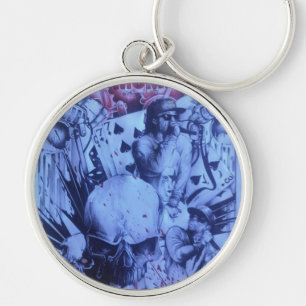 Pop Musicians Blue Purple Art Print Key Ring
