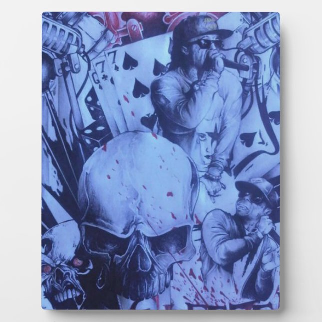 Pop Musicians Blue Purple Art Print Plaque (Front)